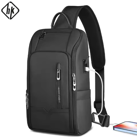 HK Lightweight Crossbody Bag for Men Waterproof Shoulder Bag with USB Port Anti-theft Chest Bicycle 