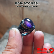 Cincin fashionable Batu Kecubung Ungu Ring Hitam Bergengsi Pria Wanita