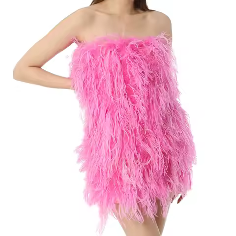 Strapless Ostrich Feather Dress for Women, Tube Dress, Tube Dress, Chest Wrap, Party, Wedding, Conce