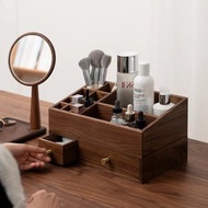 化妝品收納盒 黑胡桃木 雙層 大容量