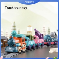 《penstok》 1 Set Railway Tracks Toy Magnet Adsorption Cartoon Train Head Engineering Vehicle DIY Assembly Interactive Toy with Light Music Electric Construction Truck Railway To