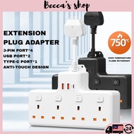 Extension Plug Adapter With USB Type-C Multi Plug Socekt Charger Adaptor 3 Pin Plug