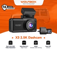 WOLFBOX X3 2.5K 60FPS Dash Cam, STARVIS 2 IMX675 with ADAS, 2.5K+1080P Dash Cam Front and Rear, Buil