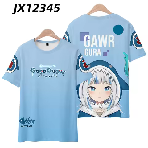 Hololive VTuber Gawr Gura Graphic 3D Printed t shirts Men Women Short sleeve Tee Casual Anime Top St
