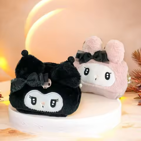 New Kuromi Plush Bag Student Makeup Bag Girl's Heart Storage Bag Cute Large Capacity High Beauty Por
