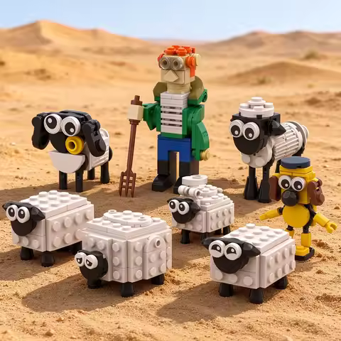 MOC 8Pcs/Set Farmer's Farm Sheep Farmer's Dog Sheep Farm Building Blocks Bricks Are Cute Creative Sm