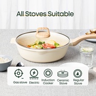 Non Stick Wok Ecowin Deep Frying Pan With Lid,PFOA Free Non-Stick Coating Fry Pan, Cookware Suitable