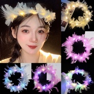 1pc LED White Feather Head Garland Hairband Wreath Ladies Girls Angel Hen Night Fancy Dress Party Gl