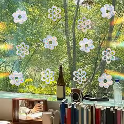 Sun Catcher Holographic Iridescent Window Clings Rainbow Maker Floral Static Cling Decals for Glass 