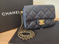 全新 Chanel 絕版 mini square caviar 牛皮 荔枝皮 風衣扣 調節扣 方胖子 21k