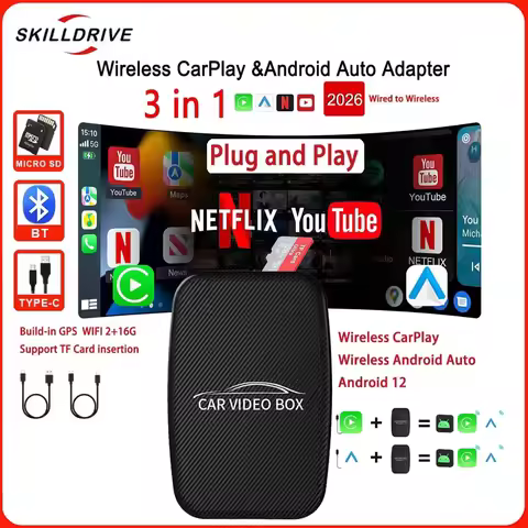 SKILLDRIVE 3 in 1 Wireless CarPlay Android Auto Streaming Media YouTube Netflix Support Google Play 