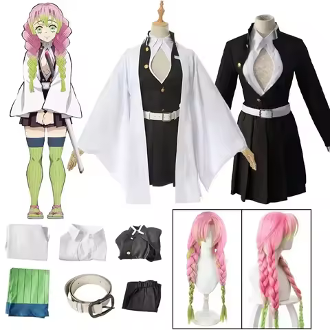 Anime Kanroji Mitsuri Cosplay Costume Kimono Haori Dress Wig Clothes Halloween Costume for Adult