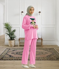 Setcel Lengan Panjang Manset Bahan Babyterry Digital Print Cewek Gelas / Setelan Celana Kekinian Ld