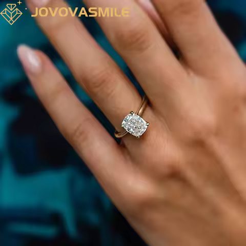 JOVOVASMILE Moissanite 14k Gold Rings For Women 3.5 Carat 9x7.25mm Crushed Ice Elongated Cushion Cut