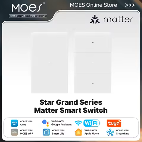 MOES Tuya Star Grand Series Matter WiFi Smart Light Switch 10A Neutral Required Work with Alexa Goog