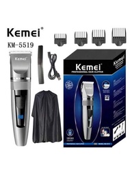 一台Kemei電動理髮器，適用於沙龍和家庭使用，配有圍裙和梳子