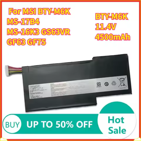 11.4V 4500mAh 52.4WH BTY-M6K Battery for MSI BTY-M6K MS-17B4 MS-16K3 GS63VR GF63 GF75 Laptop Batteri