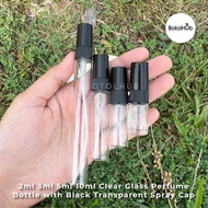 2ml 3ml 5ml 10ml Clear Glass Perfume Bottle with Black/aTransparent Spray & Cap / Botol Minyak Wangi
