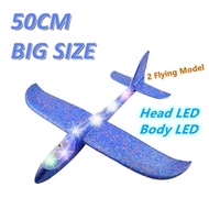 (Random Color) 48cm LED Kids Toys Hand Throw Flying Glider Plane Foam Aeroplane Model Fillers Flying