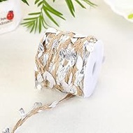 Burlap Leaf Ribbon, 66 feet in Total, 5mm Natural Jute Thread Ribbon with Artificial Leaves, Used fo