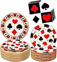 HSPAIDYP 75Pcs Casino Party Supplies 9" Casino Dinner Plates 7" Poker Plates and Casino Napkins for 