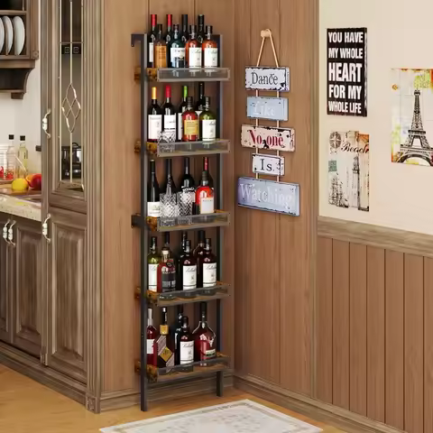 5-Tier Freestanding Wine Racks: 50 Bottles Wine Rack Shelf Wall Mounted with Fences, Wines Bottle Ho