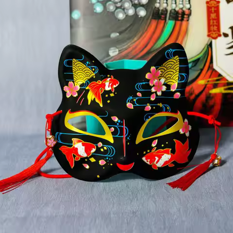 Cat Face Mask Anime Fox Mask Yin Yang Master Mask Face Cover New Black Cat Face Mask Japanese Half F
