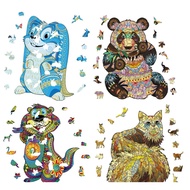 Puzzle Wooden Jigsaw PANDA RABBIT GROUNDHOG PERSIAN CAT Colourful Animal Unique Shape Adult Puzzles 土拨鼠/熊猫/兔子/波斯猫木质拼图