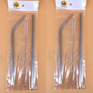 Set of 2 Metal Straw Silver Stainless Steel