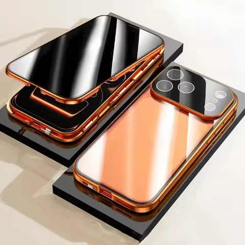 360 ° Full Protection Metal Magnetic Double-Sided Glass Snap Lock Privacy Case For iPhone 17 16 15 1