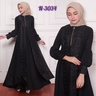 Busui Abaya Turkey N-3034 Balloon Sleeve Full Black