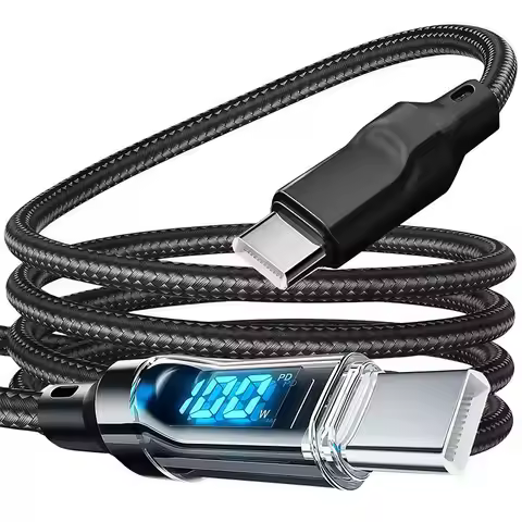 Fast Charging Cable 120W USB to Type C Cable LED Display 100W Type C To Type C Nylon Braided Data Co