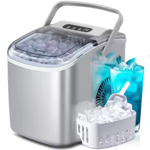 Portable Countertop Ice Maker Machine with Handle, 9 Bullet-Shaped Ice Cubes Ready in 6 Mins, 26Lbs/