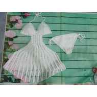 HANDMADE WHITE CROOKED WOOL DRESS 1 PIECE