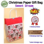 Christmas Paper Gift Bag (SWEET DREAM) w/ FREE Christmas Sticker &amp; Christmas Kraft Tag.