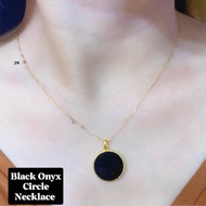 ♞,♘️ 18k Saudi Gold Pawnable/Nasasanla Black Onyx Circle Necklace