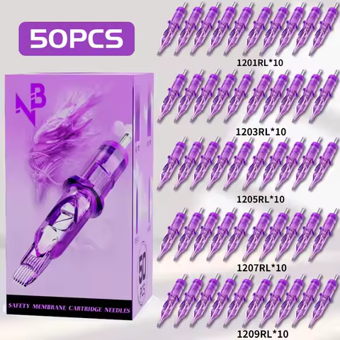 Goldplume 50Pcs Mixed Tattoo Needles Set - Contain 1Rl/3Rl/5Rl/7Rl/9Rl Multiple Models - Safe Cartri
