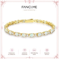 FANCIME "Glamour Radiance" October Birthstone Fancy Cut White Opal Sterling Silver Tennis Bracelet