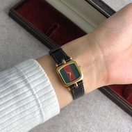【日本直送 名牌中古包】GUCCI 雪莉（Sherry line）手錶 金色×黑色 方形 不鏽鋼 皮革錶帶 vintage tgjeem