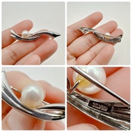 Real Silver Brooch Decorated With Akoya Pearls Second-Hand Japanese Work