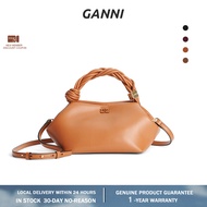 GANNI New Arrival Caramel Brown Hexagonal Woven Women's Handbag Genuine Leather Vintage Shoulder & C