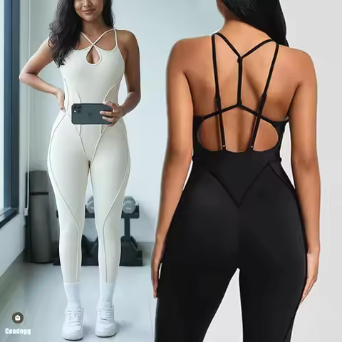 Pad Jumpsuit Women Workout Bodysuit Gym Sports Overall Sportswear Fitness Pilates Yoga Suit One Piec