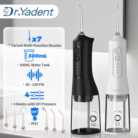 Dr.Yadent YD06 Cordless Oral Irrigator WaterFlosser 300ML Portable Water Jet USB-C Fast Charge 7 Noz