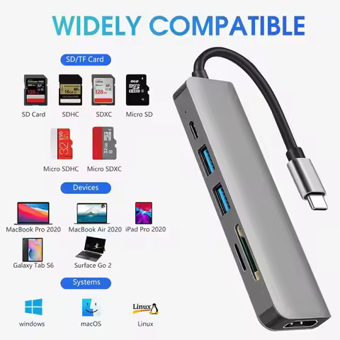 Type C PD Charging Dock USB C Hub to 4K HDMI Compatible USB 3.0 & 2.0 for MacBook iPad Samsung S10 D