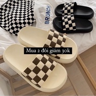 Korean Cross-Strap Foam Sandals Large Form EVA Checkerboard Caro for Men and Women