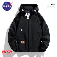 แจ็คเก็ตกันลมกันหนาวสำหรับผู้ชาย NASA เสื้อแจ็คเก็ตกันลมแบบมีฮู้ดสำหรับนักเรียนวัยรุ่น เสื้อคลุมกันห