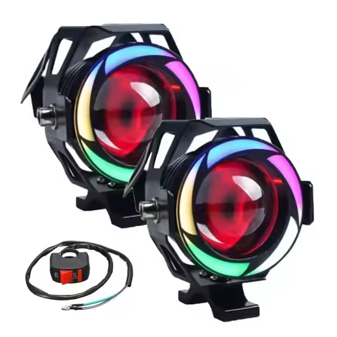 2pcs Motorcycle RGB LED Headlights U7 Multi-Color LED Headlight Fog Lights Angel Eye Flash Laser Mod