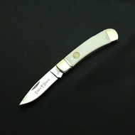 【New and Improved】 Gentlemans Small Folding 8cr13mov White Cattle Bone Outdoor Camping Survival Fish