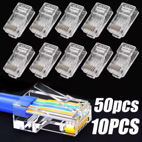 50pc RJ45 Ethernet Cables Module Plug Network Connector for UTP Cat6 Cat5e Network Cable Crystal Hea