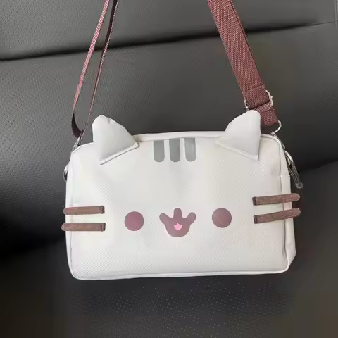 Pusheen Cat Crossbody Bag Cartoon Pusheen Shoulder Bag Adjustable Strap Purse Cute Handbag Women Tra